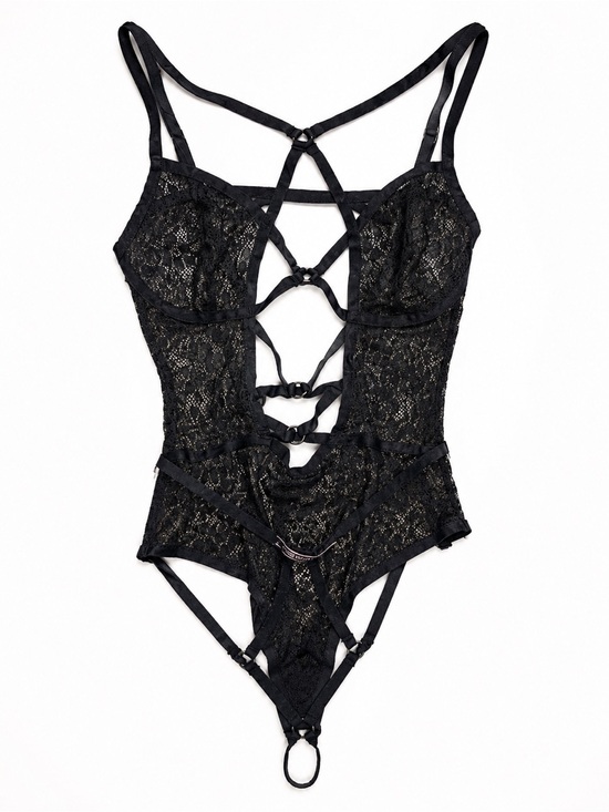Victoria's Secret Other - Victoria’s Secret Black Lace Strappy Teddy Bodysuit Lingerie (Estimated Large)